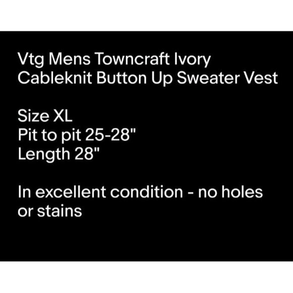 Vtg Mens Ivory Cableknit Button Up Sweater Vest Pockets Grandpa Sz XL - Picture 6 of 6